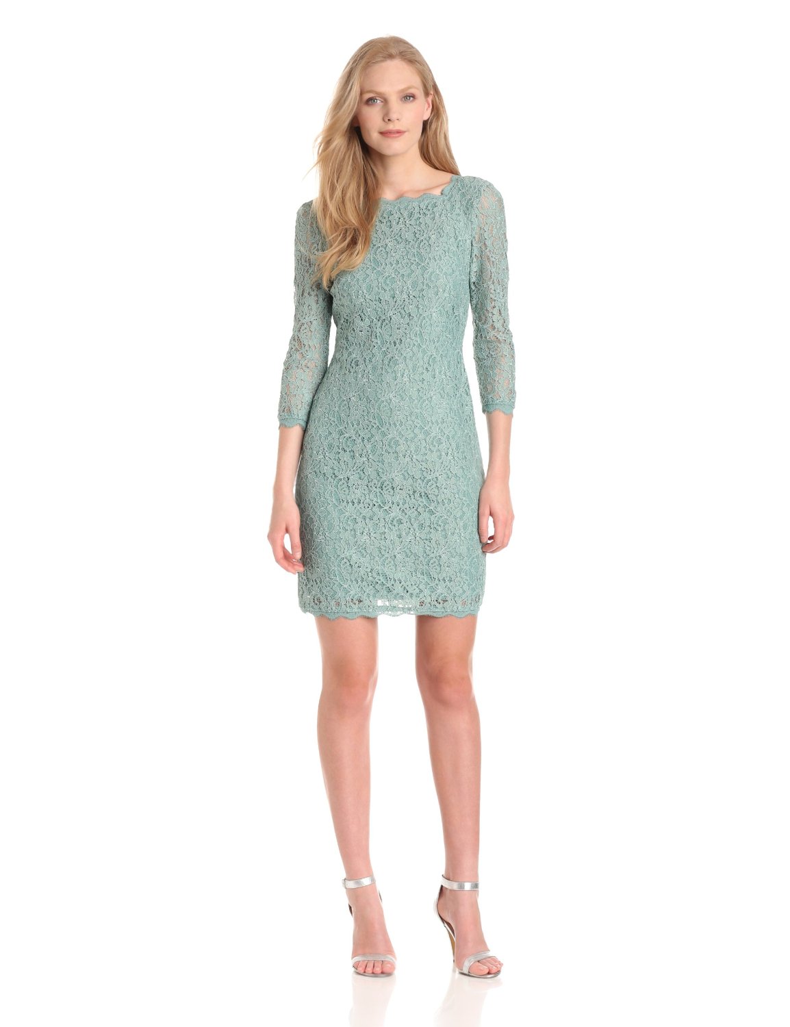 Long Sleeve Lace Dress in Green - Dresses